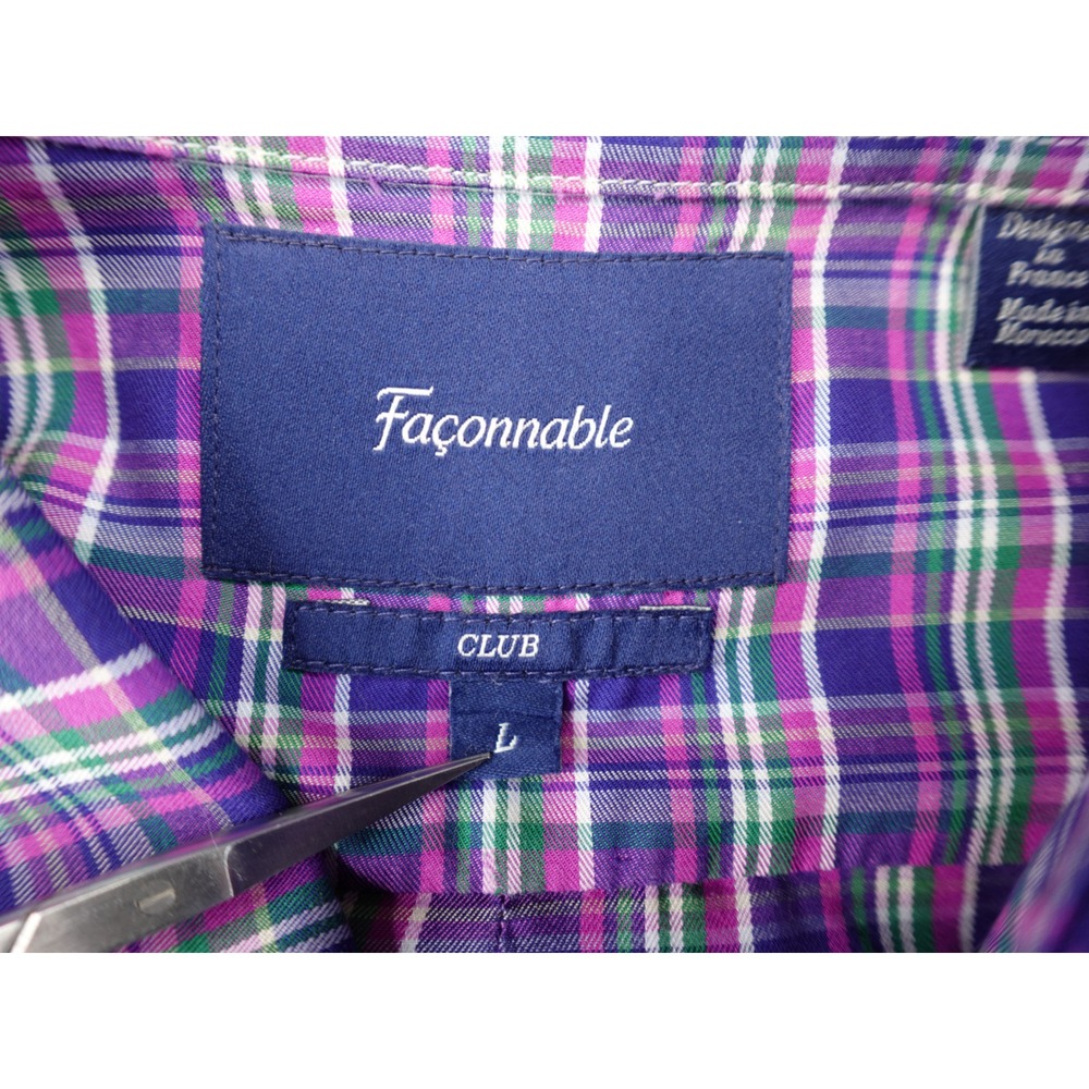 Faconnable Mens Plaid Button Down Shirt Large Purple Green White Long Sleeve L - Picture 10 of 13
